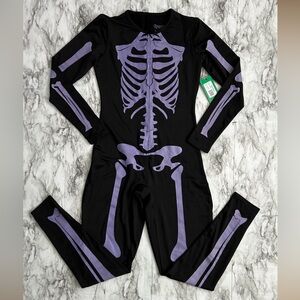 Tipsy Elves | NWT Women's size medium skeleton bodysuit costume bones zip front